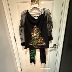 Black Sparkle Christmas Tree top w/Sheer Glitter Sleeves (a bit of bling) 2 pc